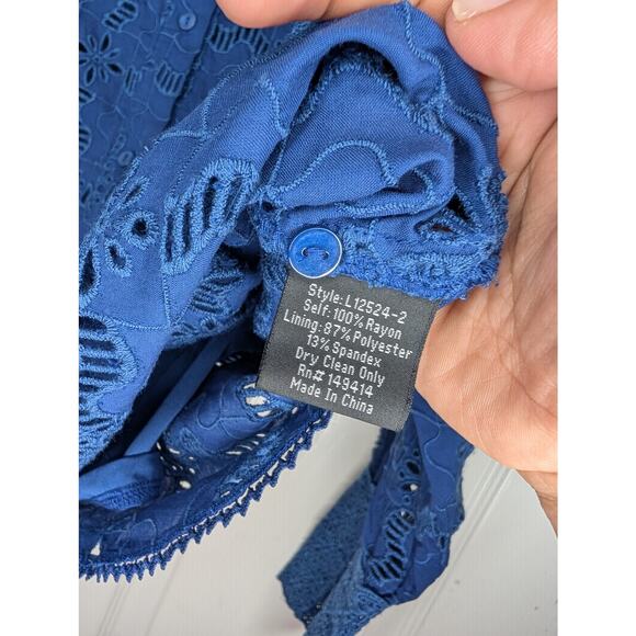 Johnny Was Jade Marina Joy Rayon Shirt Blue Eyelet Button Down Long Sleeve - Picture 7 of 9